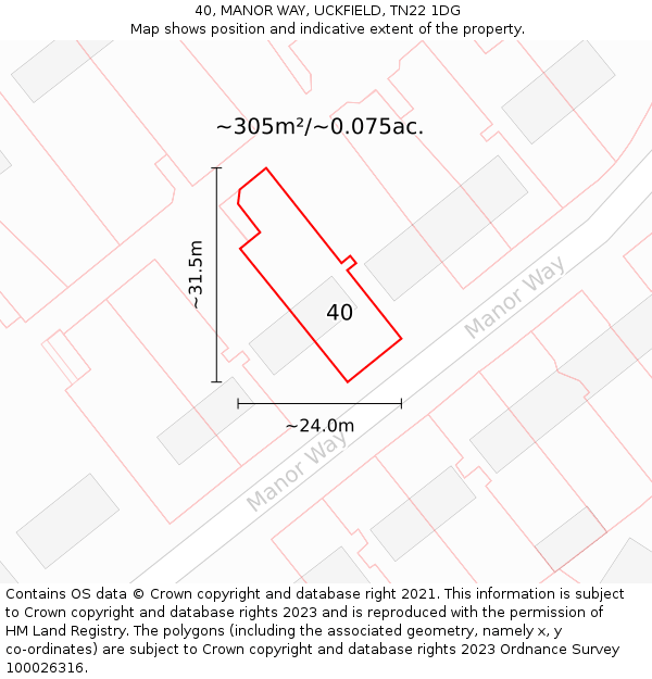 40, MANOR WAY, UCKFIELD, TN22 1DG: Plot and title map