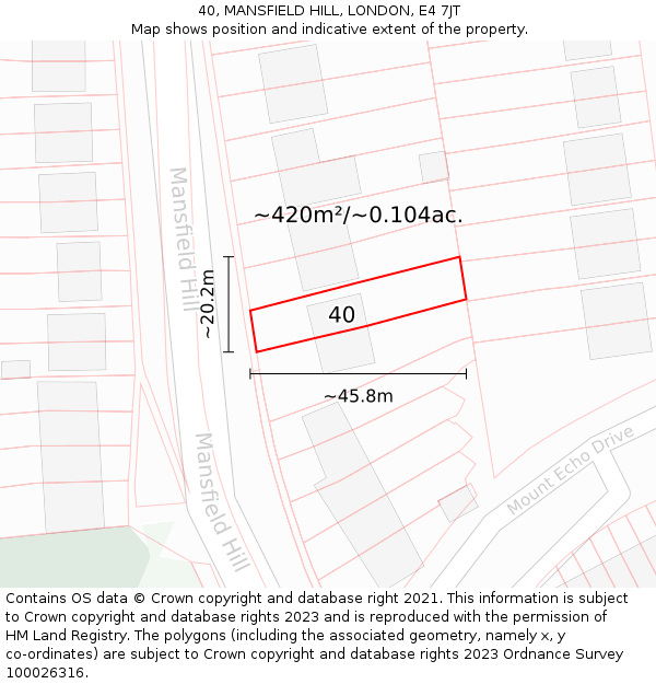40, MANSFIELD HILL, LONDON, E4 7JT: Plot and title map