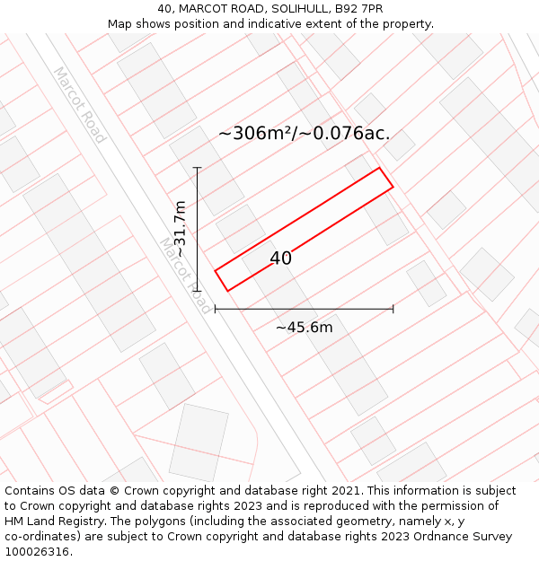 40, MARCOT ROAD, SOLIHULL, B92 7PR: Plot and title map