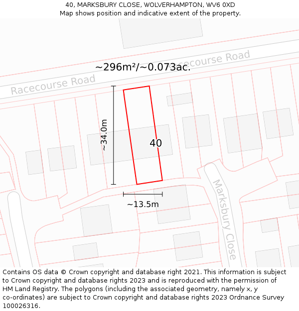 40, MARKSBURY CLOSE, WOLVERHAMPTON, WV6 0XD: Plot and title map