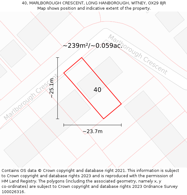40, MARLBOROUGH CRESCENT, LONG HANBOROUGH, WITNEY, OX29 8JR: Plot and title map