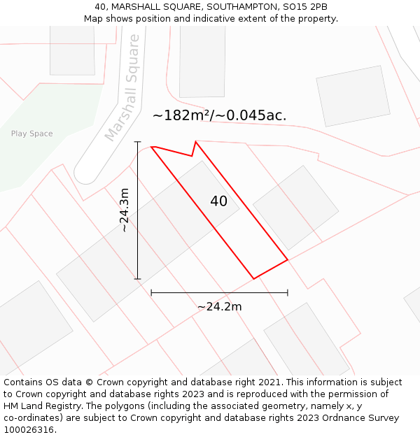 40, MARSHALL SQUARE, SOUTHAMPTON, SO15 2PB: Plot and title map