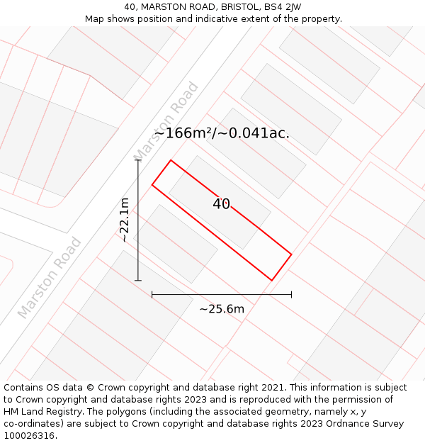 40, MARSTON ROAD, BRISTOL, BS4 2JW: Plot and title map