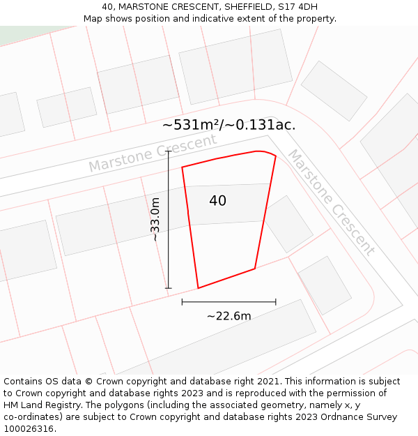 40, MARSTONE CRESCENT, SHEFFIELD, S17 4DH: Plot and title map