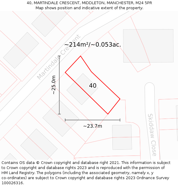 40, MARTINDALE CRESCENT, MIDDLETON, MANCHESTER, M24 5PR: Plot and title map