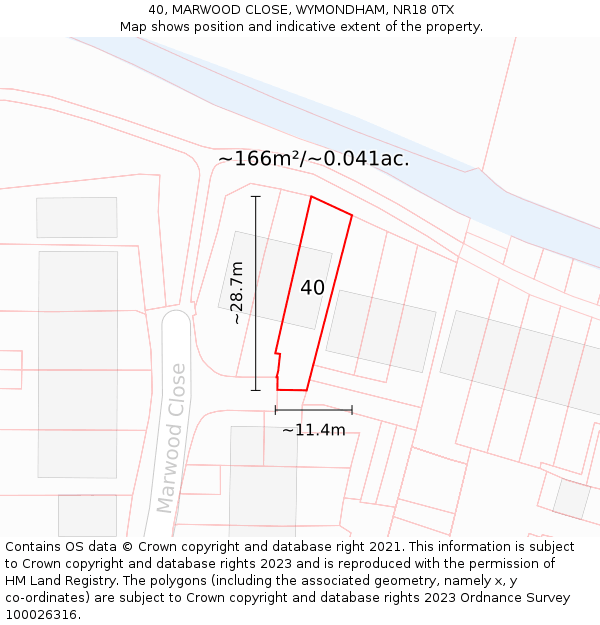 40, MARWOOD CLOSE, WYMONDHAM, NR18 0TX: Plot and title map