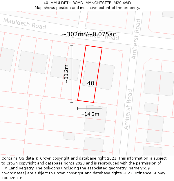40, MAULDETH ROAD, MANCHESTER, M20 4WD: Plot and title map