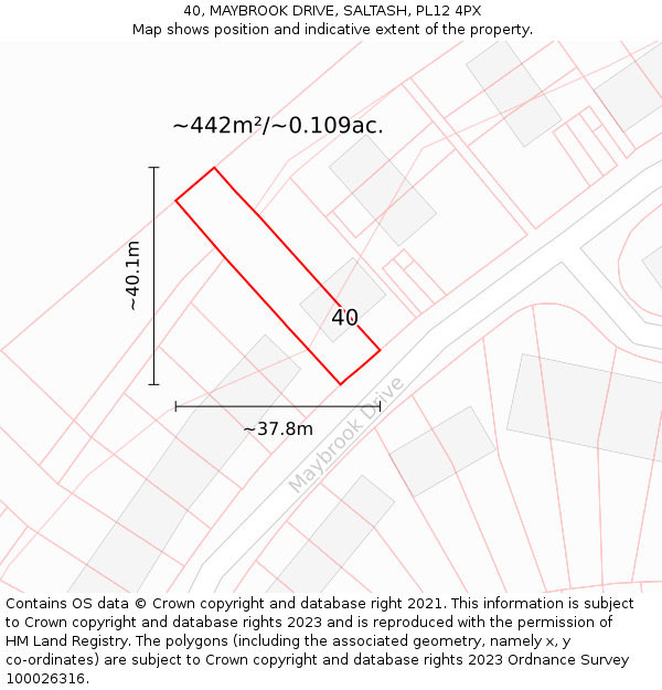 40, MAYBROOK DRIVE, SALTASH, PL12 4PX: Plot and title map