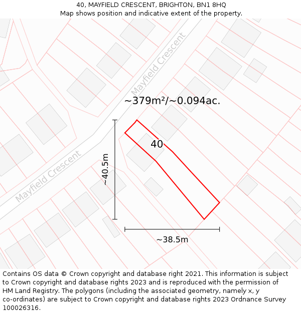 40, MAYFIELD CRESCENT, BRIGHTON, BN1 8HQ: Plot and title map