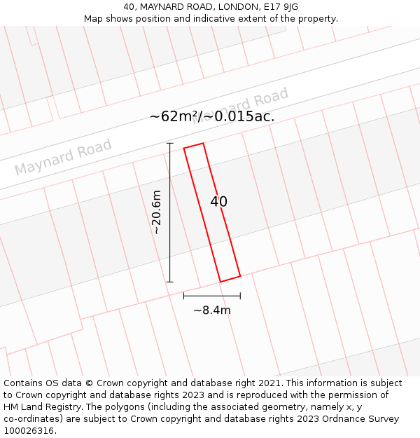 40, MAYNARD ROAD, LONDON, E17 9JG: Plot and title map