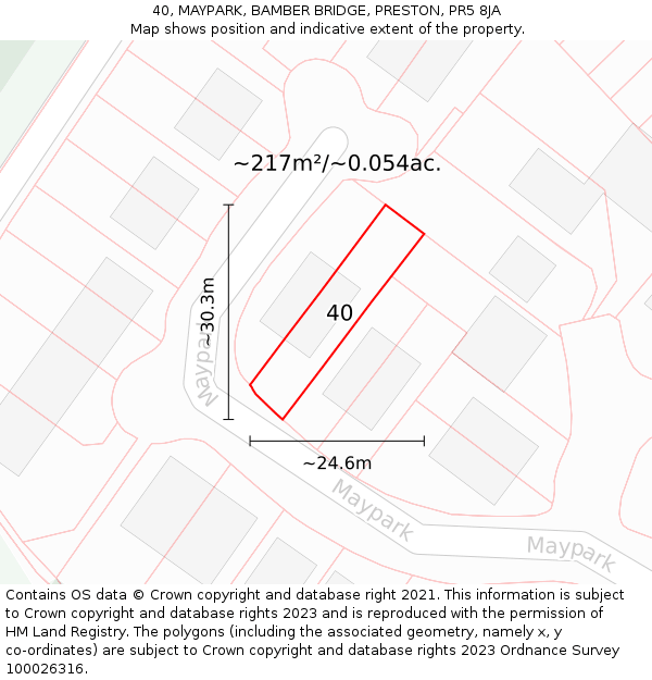 40, MAYPARK, BAMBER BRIDGE, PRESTON, PR5 8JA: Plot and title map
