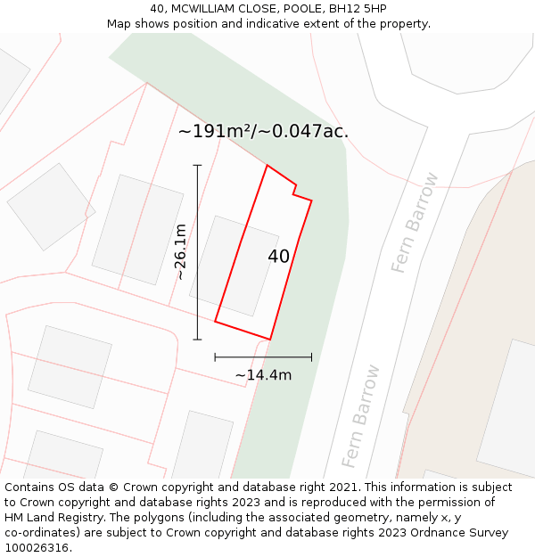 40, MCWILLIAM CLOSE, POOLE, BH12 5HP: Plot and title map