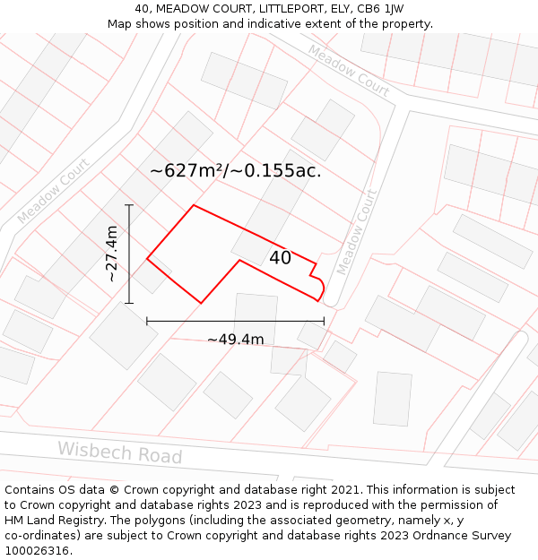 40, MEADOW COURT, LITTLEPORT, ELY, CB6 1JW: Plot and title map