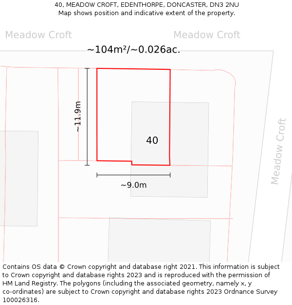 40, MEADOW CROFT, EDENTHORPE, DONCASTER, DN3 2NU: Plot and title map