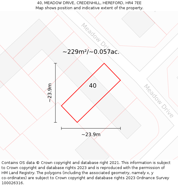 40, MEADOW DRIVE, CREDENHILL, HEREFORD, HR4 7EE: Plot and title map
