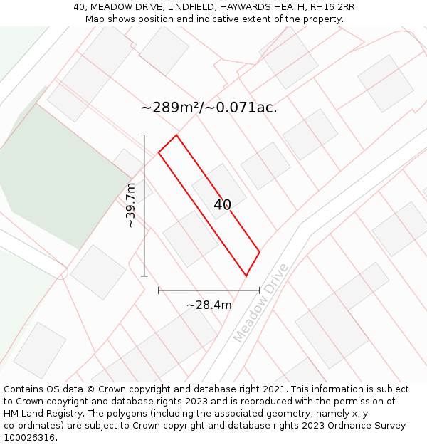 40, MEADOW DRIVE, LINDFIELD, HAYWARDS HEATH, RH16 2RR: Plot and title map