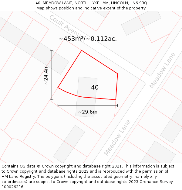 40, MEADOW LANE, NORTH HYKEHAM, LINCOLN, LN6 9RQ: Plot and title map