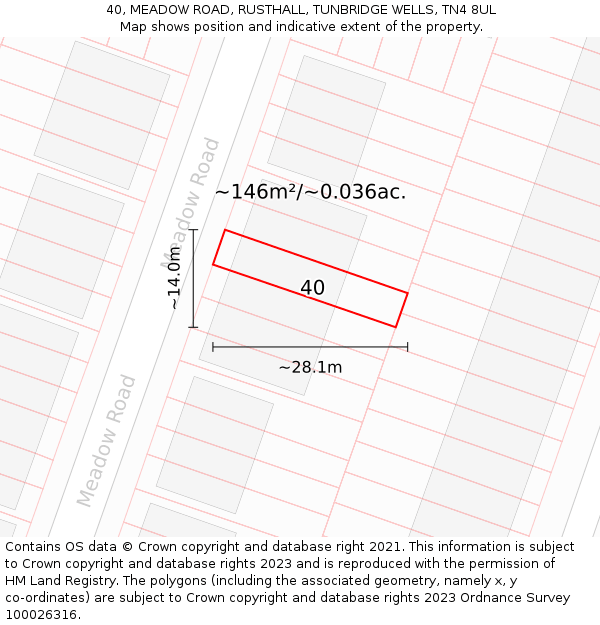 40, MEADOW ROAD, RUSTHALL, TUNBRIDGE WELLS, TN4 8UL: Plot and title map