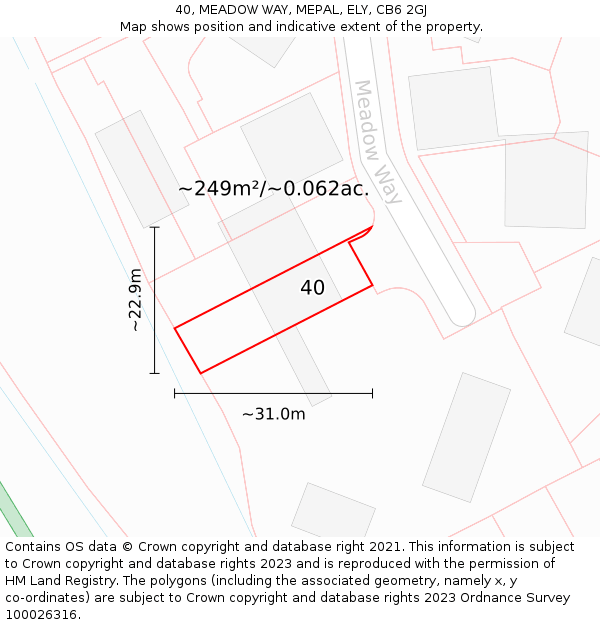 40, MEADOW WAY, MEPAL, ELY, CB6 2GJ: Plot and title map