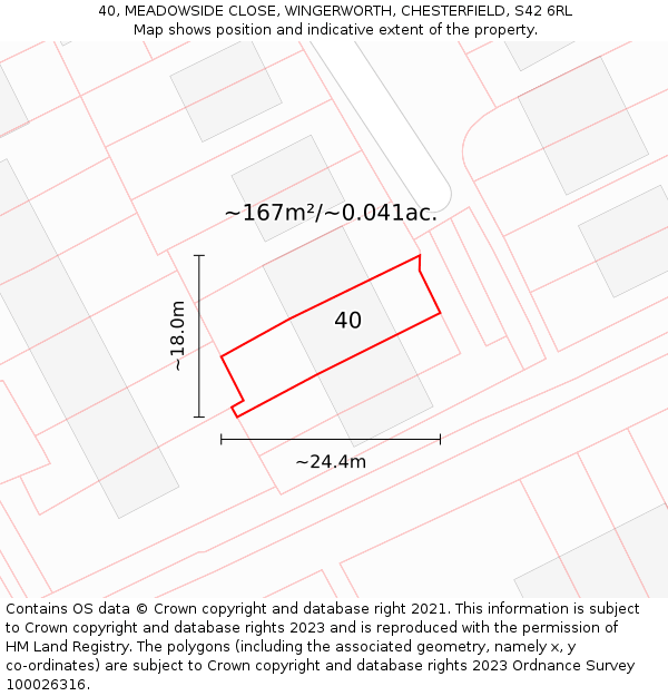 40, MEADOWSIDE CLOSE, WINGERWORTH, CHESTERFIELD, S42 6RL: Plot and title map