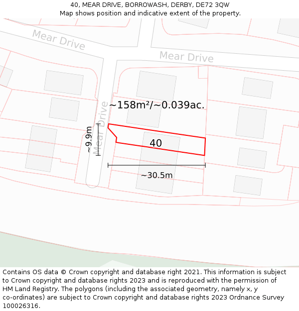 40, MEAR DRIVE, BORROWASH, DERBY, DE72 3QW: Plot and title map