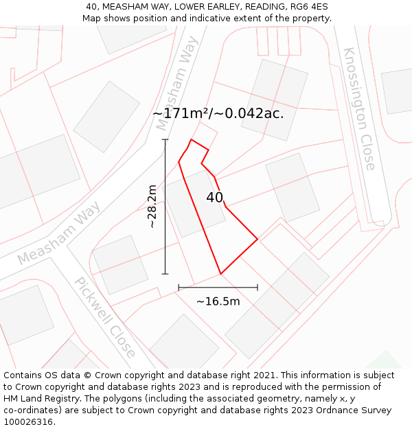 40, MEASHAM WAY, LOWER EARLEY, READING, RG6 4ES: Plot and title map