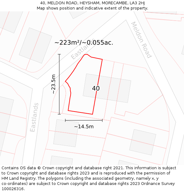 40, MELDON ROAD, HEYSHAM, MORECAMBE, LA3 2HJ: Plot and title map