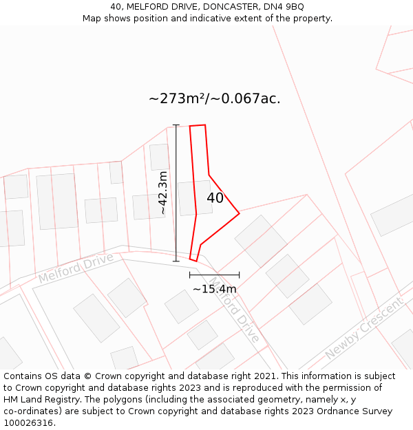 40, MELFORD DRIVE, DONCASTER, DN4 9BQ: Plot and title map