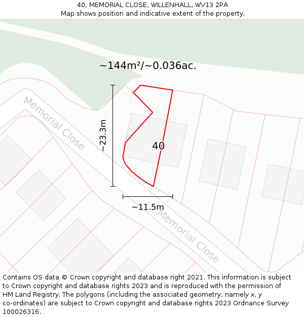 40, MEMORIAL CLOSE, WILLENHALL, WV13 2PA: Plot and title map