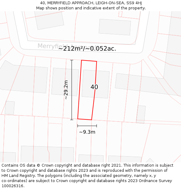 40, MERRYFIELD APPROACH, LEIGH-ON-SEA, SS9 4HJ: Plot and title map