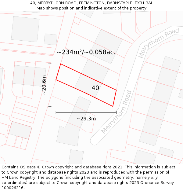 40, MERRYTHORN ROAD, FREMINGTON, BARNSTAPLE, EX31 3AL: Plot and title map