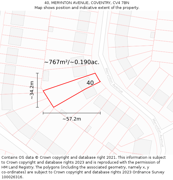 40, MERYNTON AVENUE, COVENTRY, CV4 7BN: Plot and title map