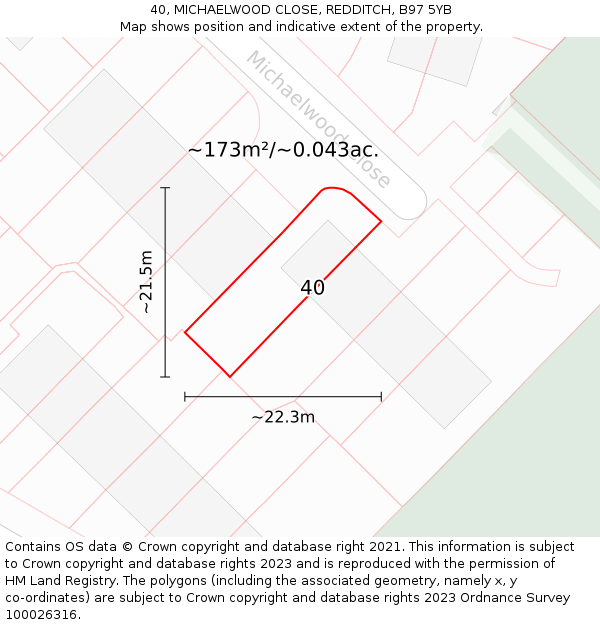 40, MICHAELWOOD CLOSE, REDDITCH, B97 5YB: Plot and title map
