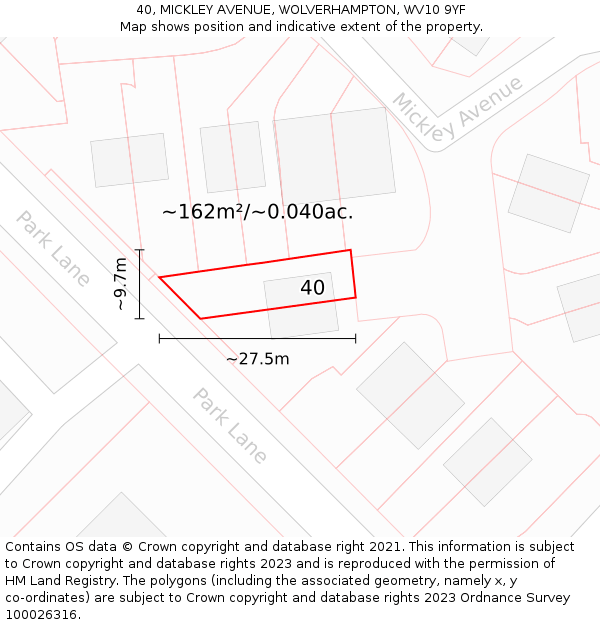 40, MICKLEY AVENUE, WOLVERHAMPTON, WV10 9YF: Plot and title map