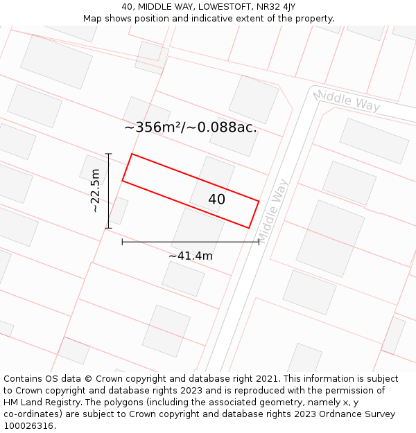 40, MIDDLE WAY, LOWESTOFT, NR32 4JY: Plot and title map