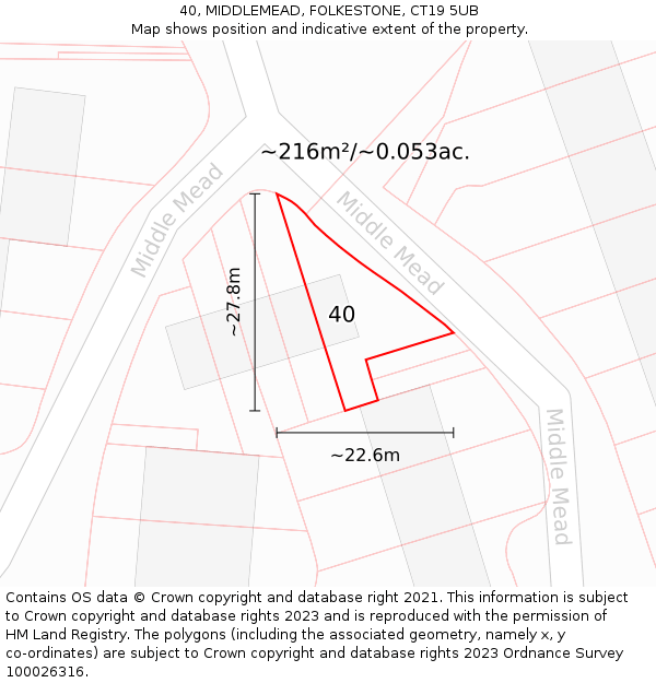 40, MIDDLEMEAD, FOLKESTONE, CT19 5UB: Plot and title map