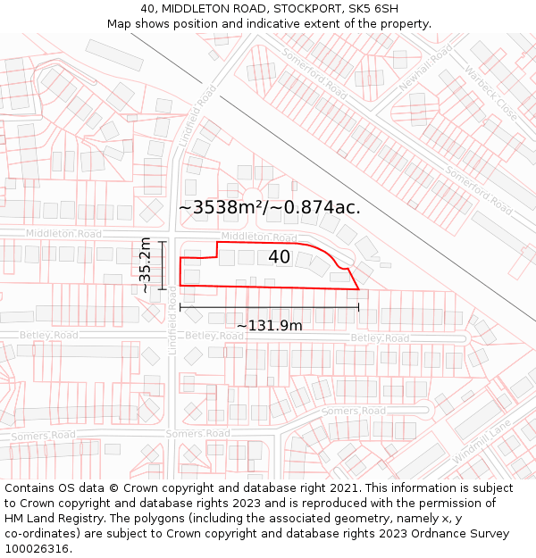 40, MIDDLETON ROAD, STOCKPORT, SK5 6SH: Plot and title map