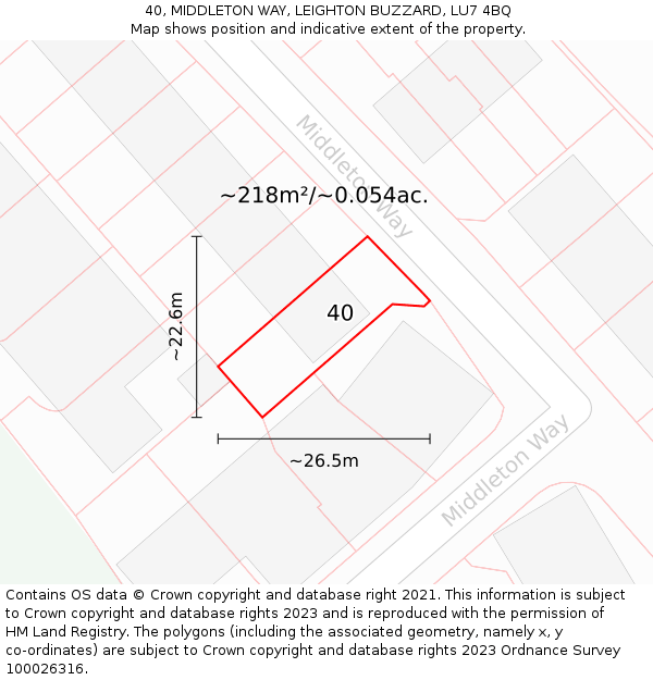 40, MIDDLETON WAY, LEIGHTON BUZZARD, LU7 4BQ: Plot and title map