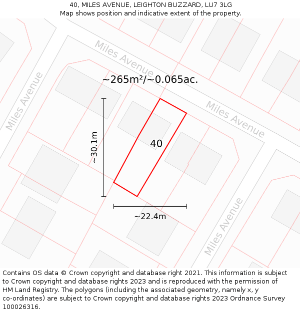 40, MILES AVENUE, LEIGHTON BUZZARD, LU7 3LG: Plot and title map