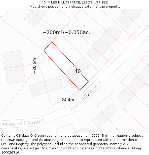 40, MILES HILL TERRACE, LEEDS, LS7 2EZ: Plot and title map