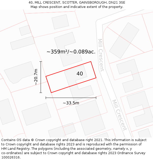 40, MILL CRESCENT, SCOTTER, GAINSBOROUGH, DN21 3SE: Plot and title map