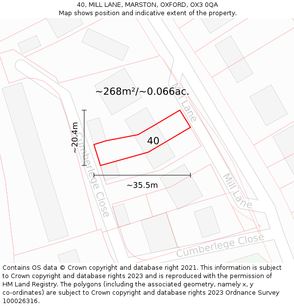 40, MILL LANE, MARSTON, OXFORD, OX3 0QA: Plot and title map