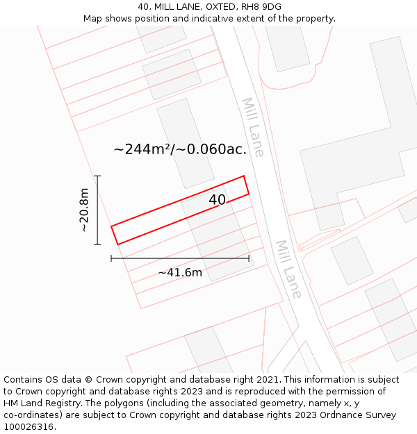 40, MILL LANE, OXTED, RH8 9DG: Plot and title map