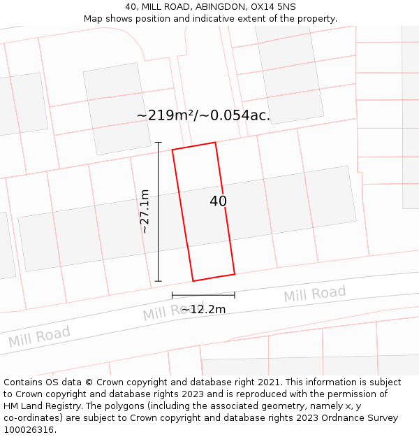 40, MILL ROAD, ABINGDON, OX14 5NS: Plot and title map
