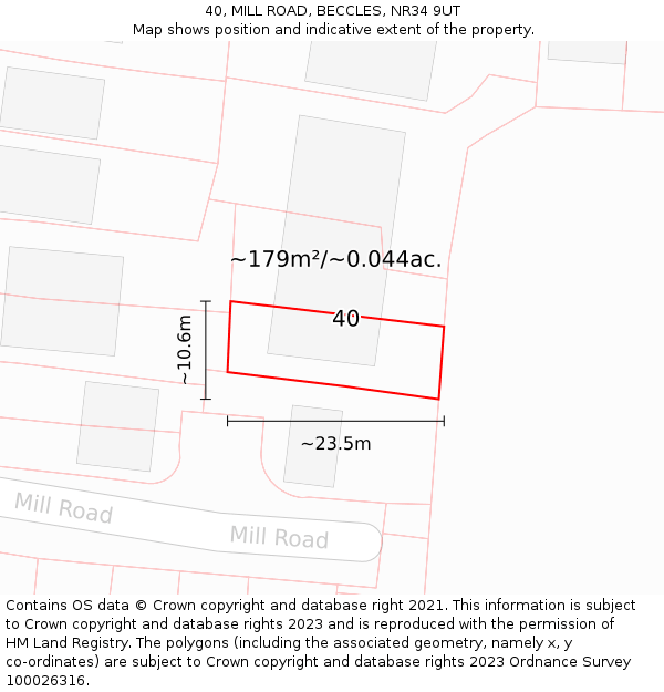 40, MILL ROAD, BECCLES, NR34 9UT: Plot and title map