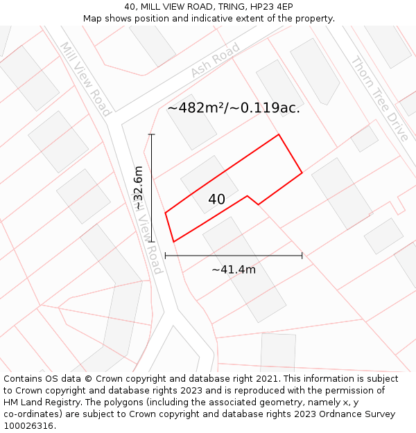 40, MILL VIEW ROAD, TRING, HP23 4EP: Plot and title map