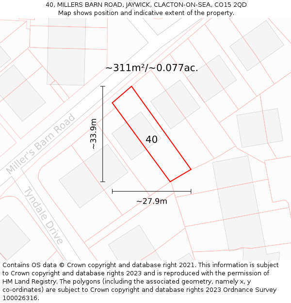 40, MILLERS BARN ROAD, JAYWICK, CLACTON-ON-SEA, CO15 2QD: Plot and title map
