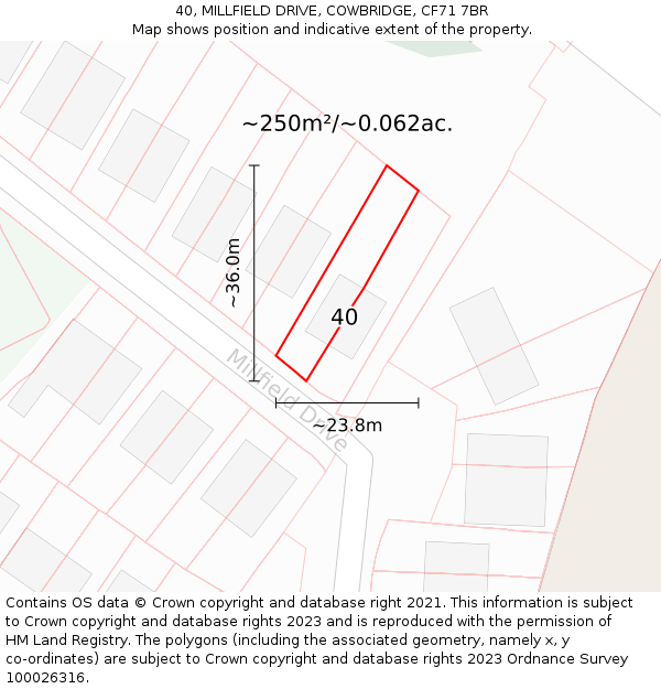 40, MILLFIELD DRIVE, COWBRIDGE, CF71 7BR: Plot and title map