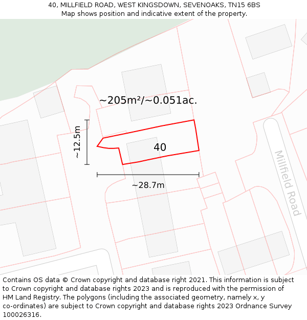 40, MILLFIELD ROAD, WEST KINGSDOWN, SEVENOAKS, TN15 6BS: Plot and title map