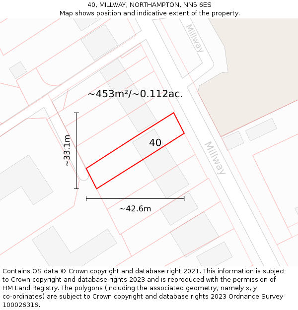 40, MILLWAY, NORTHAMPTON, NN5 6ES: Plot and title map